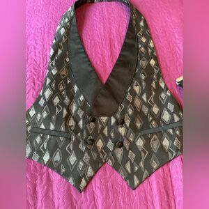 Tux vest , silver shimmer triangles size medium faux pockets – adjustable

I